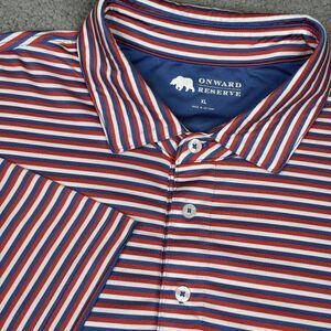 Onward Reserve Polo Shirt Mens XL Red White Blue Stripe Golf Performance Stretch